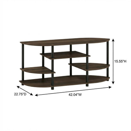Corner TV Stand in Columbia Walnut/Black, Modern Design, Wood-Composite Material