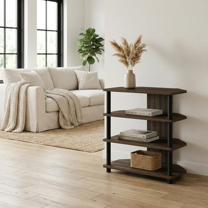Wooden TV Stand with Columbia Walnut/Black Finish and Easy Assembly