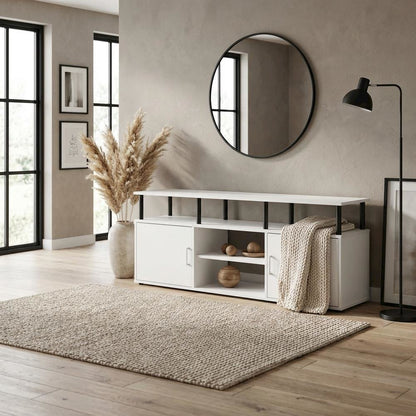 Wood TV Stand for 70 Inch Screens in White and Black with Modern Design
