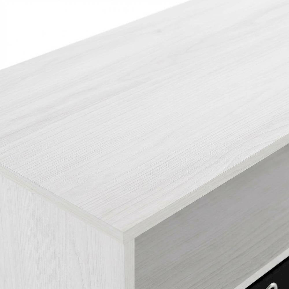 Wooden TV stand for up to 55 inches with storage bins, White Oak finish