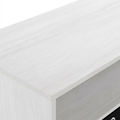 Wooden TV stand for up to 55 inches with storage bins, White Oak finish