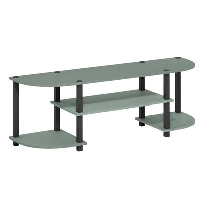 Sage Green TV Stand, 55-Inch Flat Screen, Open Shelves, Rounded Corners