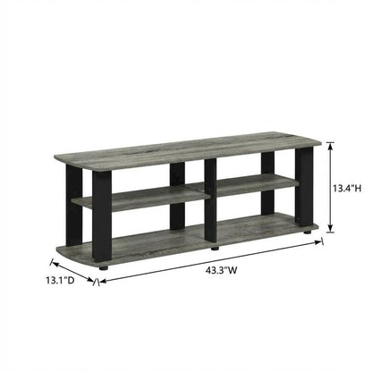 Black and French Oak TV Stand with Composite Wood Construction for Living Room
