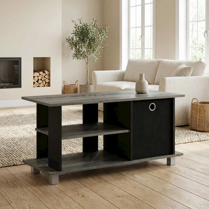 Simplistic TV Stand with Storage Bins in Dark Brown and Walnut Finish