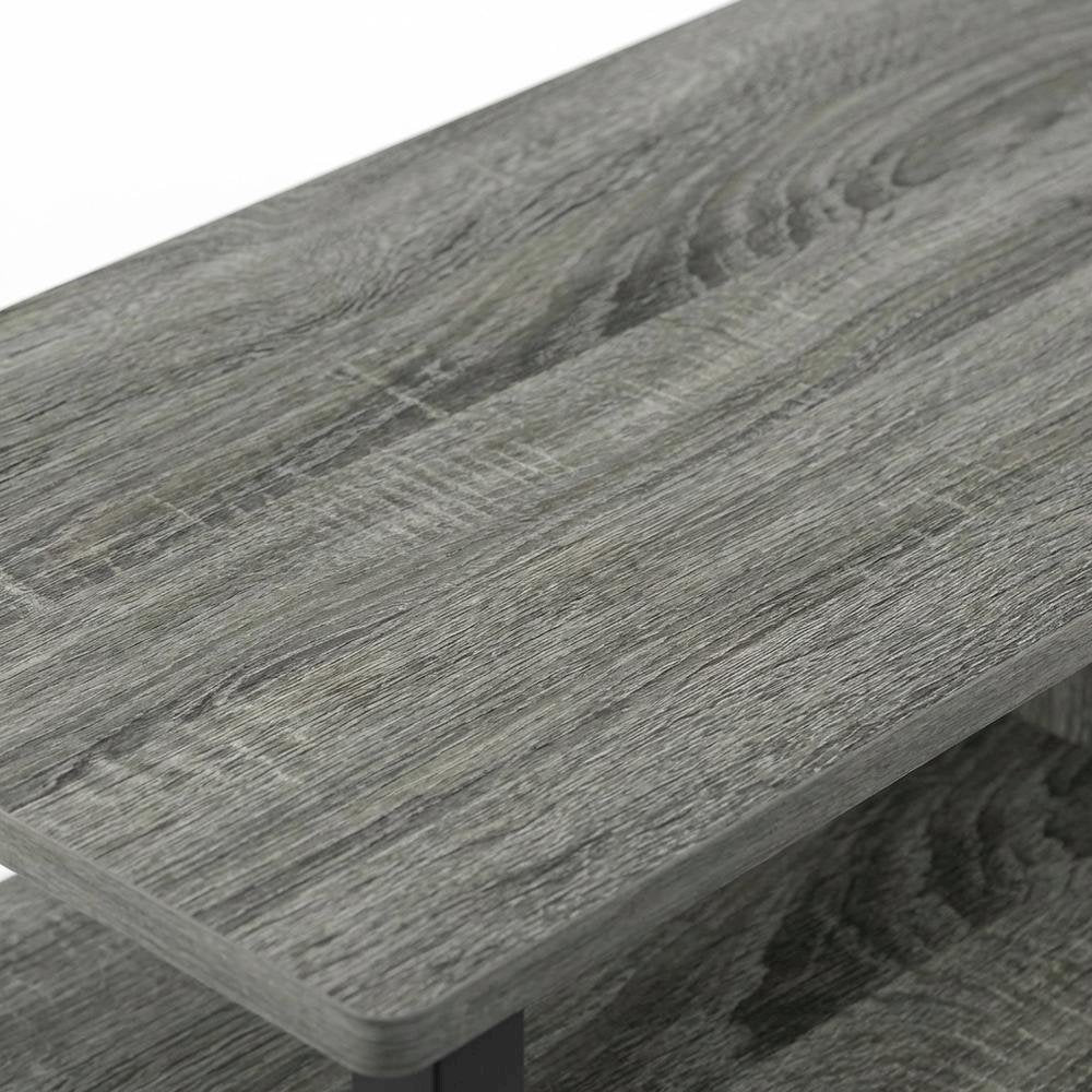 Wood TV stand in French Oak Grey, Black, three tiers, up to 50-inch TVs