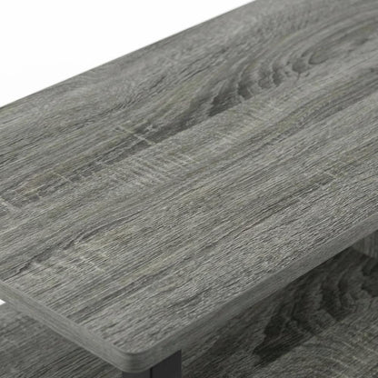Wood TV stand in French Oak Grey, Black, three tiers, up to 50-inch TVs