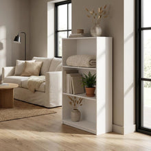 White Wooden Bookcase with Adjustable Shelves and Modern Design