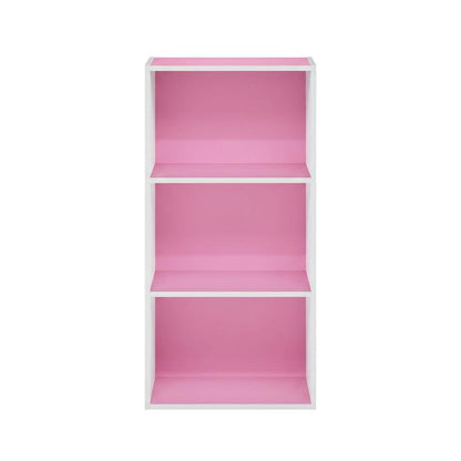 Pink 3-Tier Open Shelf Bookcase with Wood Material for Easy Storage