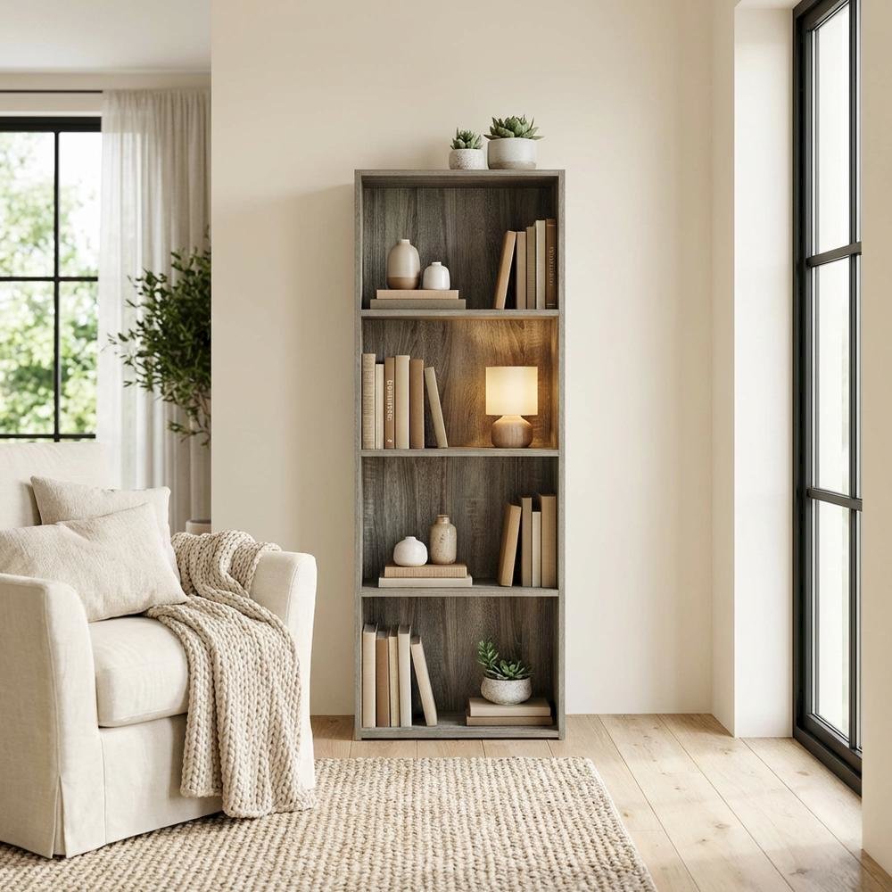 4-Tier Open Shelf Bookcase with Rustic French Oak Finish