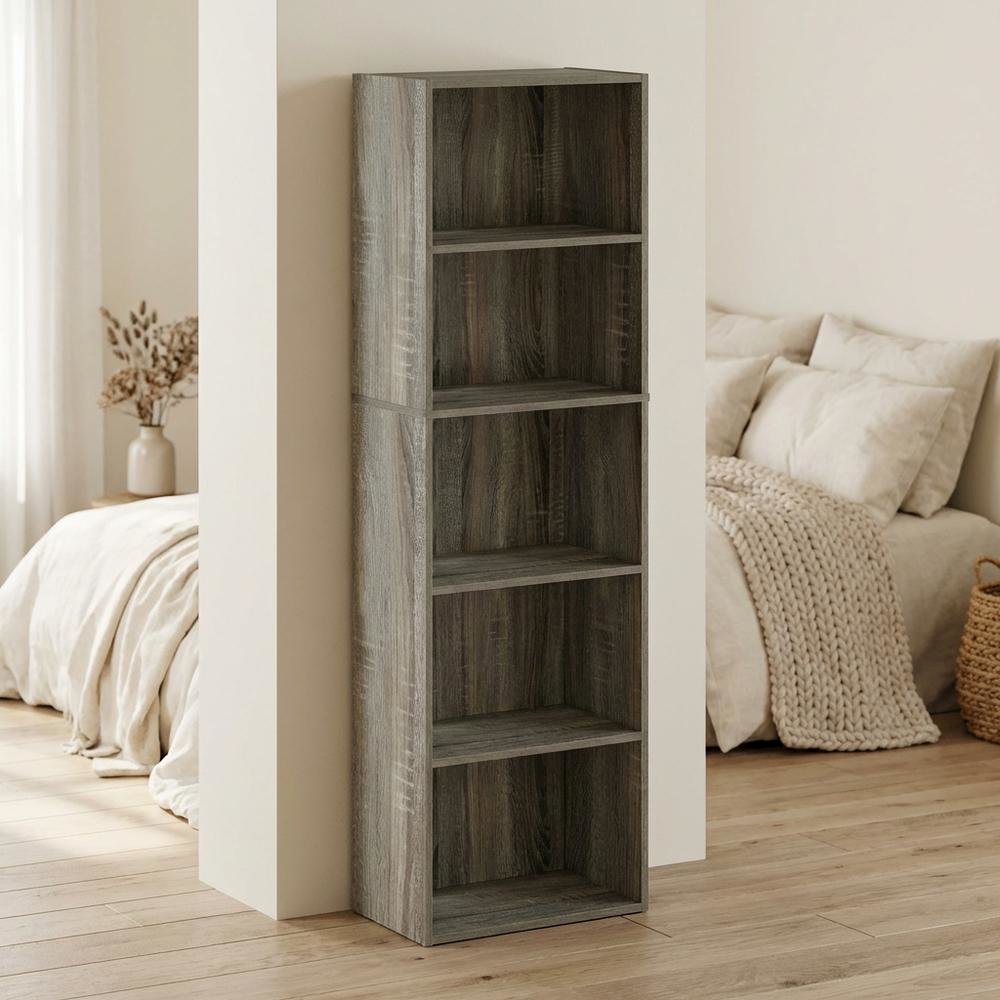 Wood Bookcase with Adjustable Shelves for Home Office and Living Room