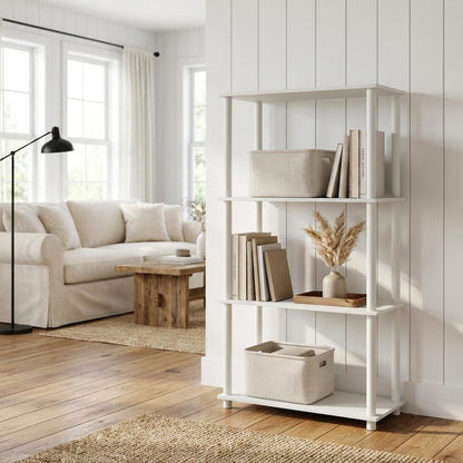 Wooden Bookcase with Open Shelves for Living Room and Office Use