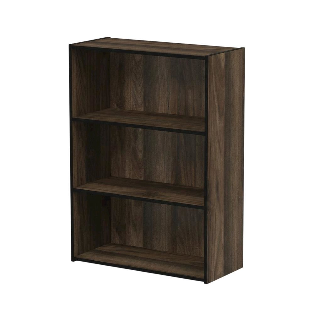 Wooden 3 Tier Open Shelf Bookcase in Columbia Walnut with Ample Storage
