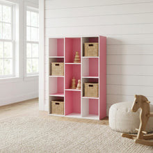 White and Pink Reversible Open Shelf Bookcase with Sturdy Wood Construction