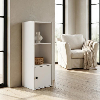 White 3-Tier Bookcase with Lockable Storage Door and Open Shelves