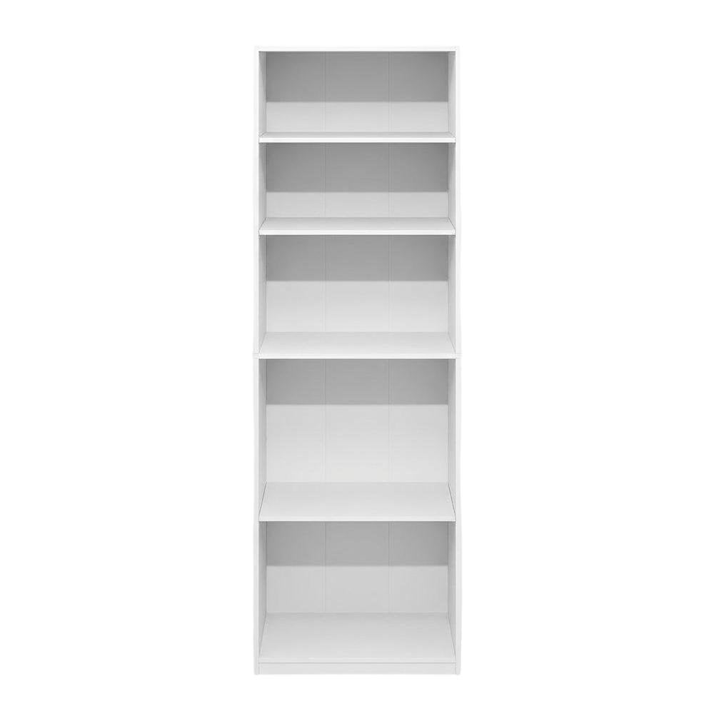 White 5-Tier Adjustable Shelf Bookcase with Wooden Construction