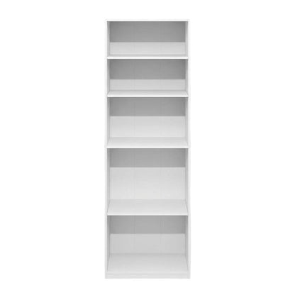 White 5-Tier Adjustable Shelf Bookcase with Wooden Construction