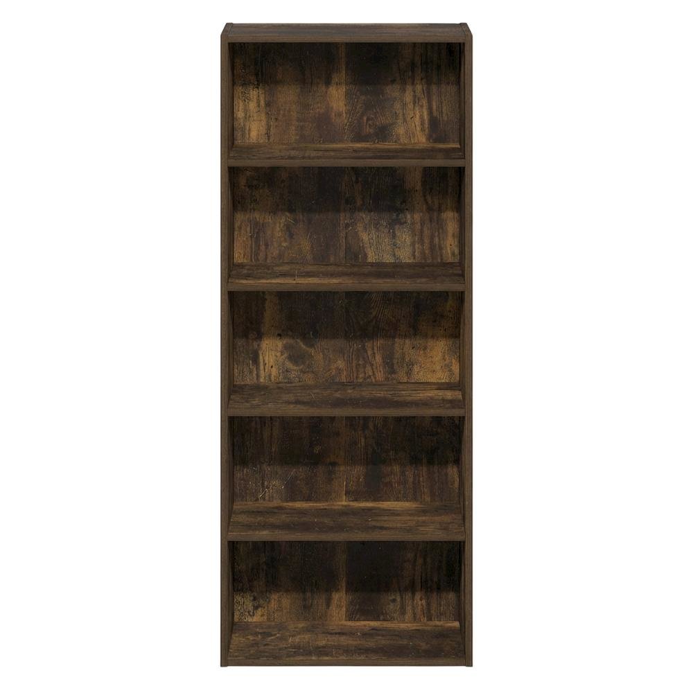Wooden bookcase with open shelves for storage and display