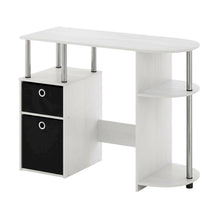 White Oak Study Desk With Bin Drawers And Steel Tubes For Home Office