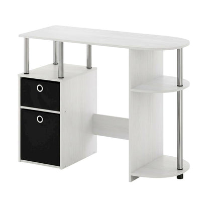White Oak Study Desk With Bin Drawers And Steel Tubes For Home Office