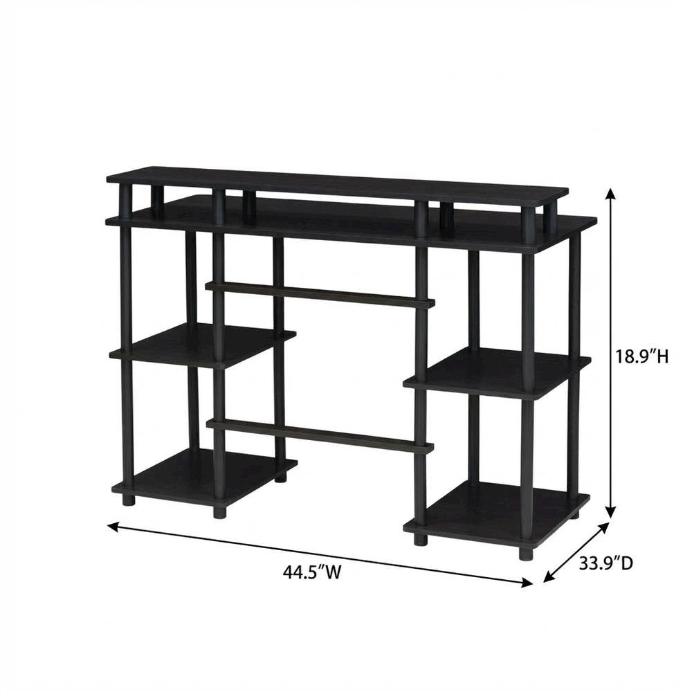 Espresso And Black Computer Desk With Top Shelf For Office Spaces