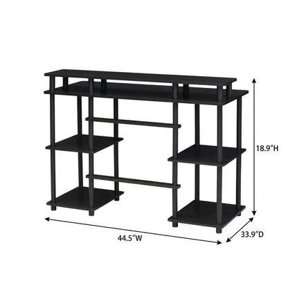 Espresso And Black Computer Desk With Top Shelf For Office Spaces