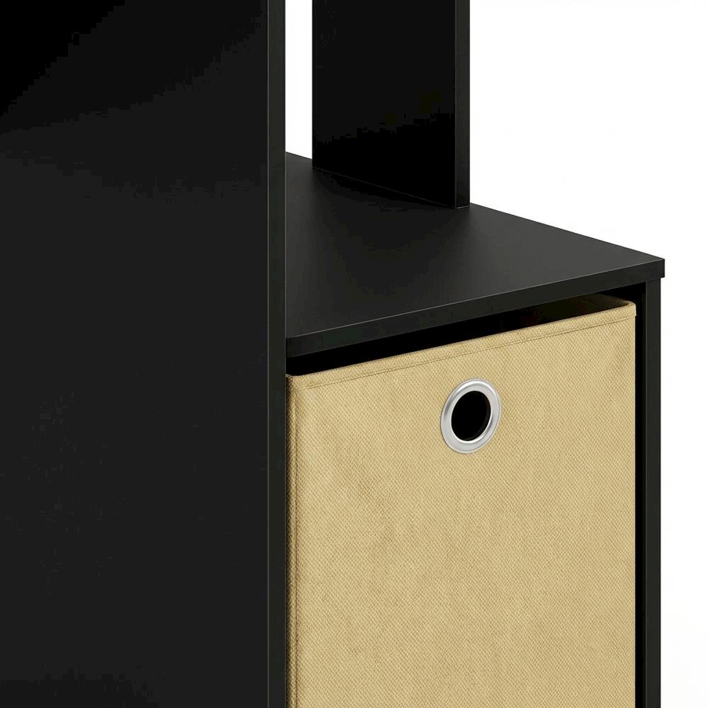 Black multipurpose home office desk with storage bin and sturdy construction