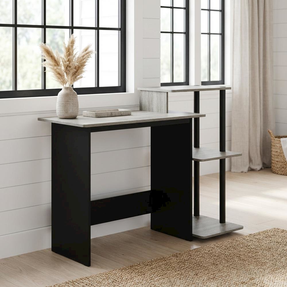 Oak Grey, Black Laptop Desk with Spacious Work Surface, Sturdy Construction