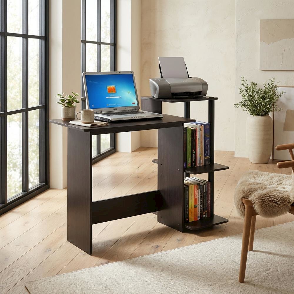 Espresso and Black Home Office Desk with Spacious Work Surface and Sturdy Build