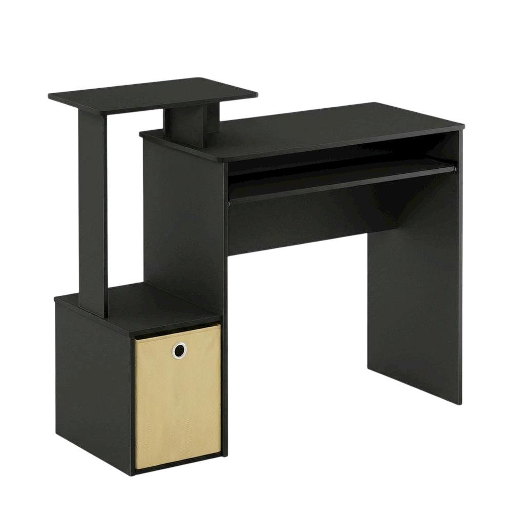 Black multipurpose home office desk with storage bin and sturdy construction
