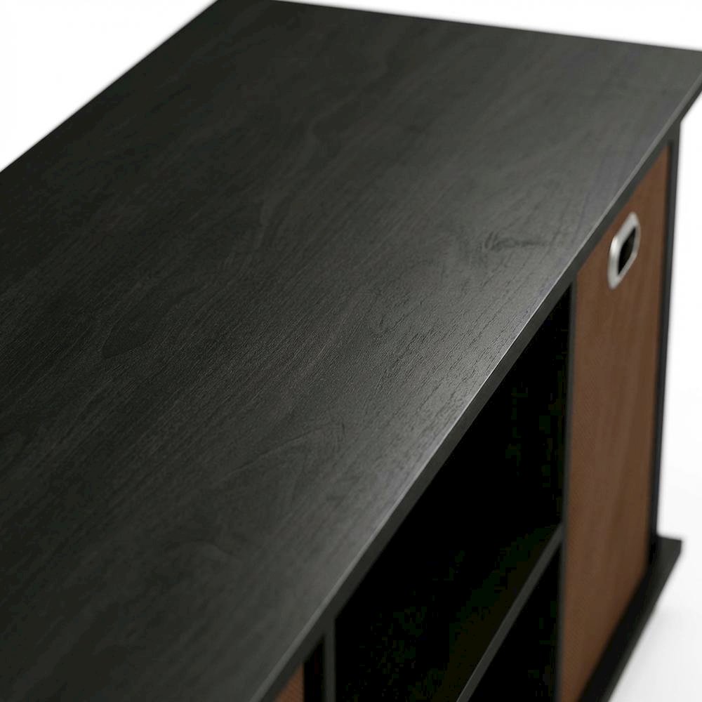 Wooden Entertainment Center with Storage Bins in Americano and Black Finish