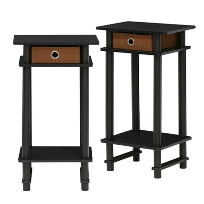 Espresso/Brown Tall End Tables with Storage Bins - Set of 2