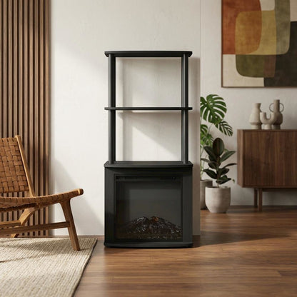 Black, Display Side Table, Open Shelf, Fireplace Ready