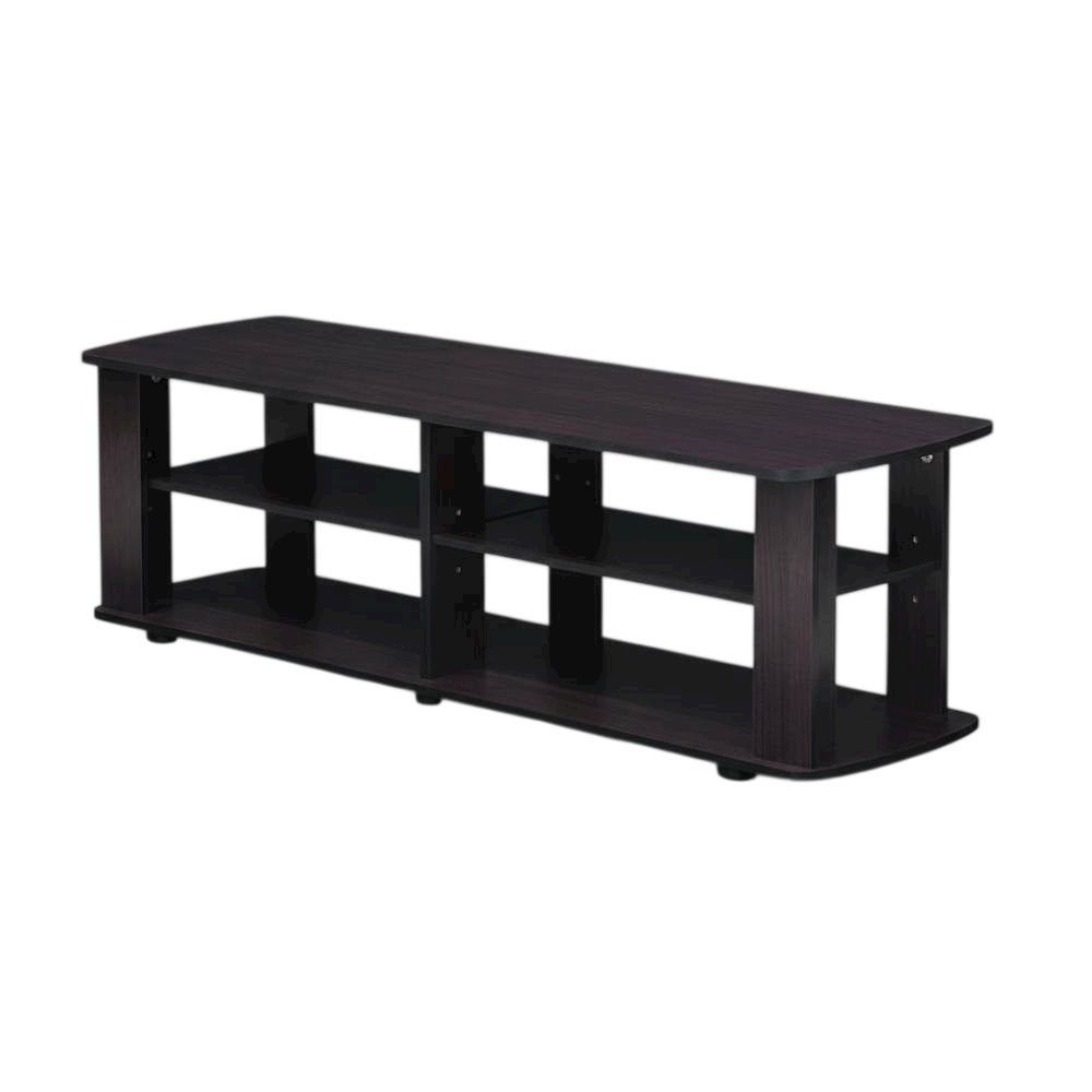 Dark Walnut Wood TV Stand with Spacious Storage and Sleek Design