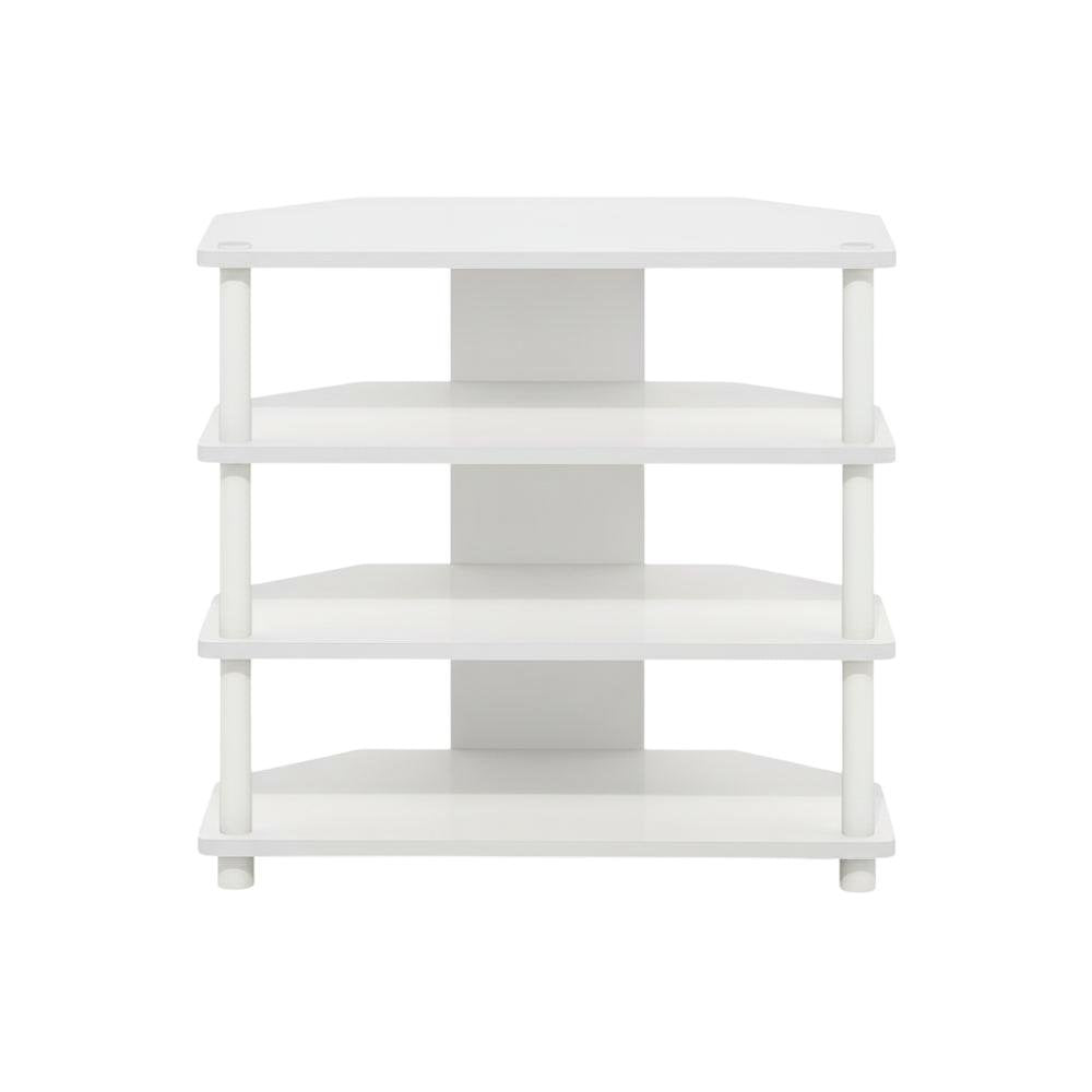 White 4-Tier Petite TV Stand with Easy Assembly and Solid Wood Construction