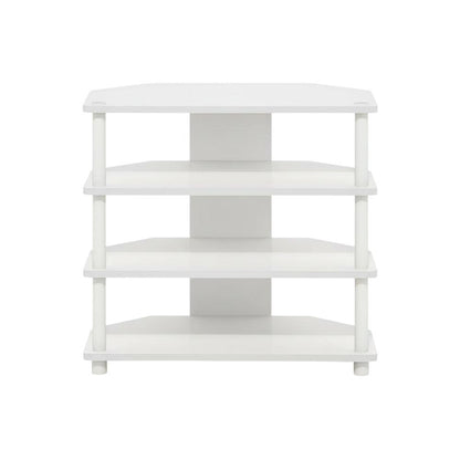 White 4-Tier Petite TV Stand with Easy Assembly and Solid Wood Construction