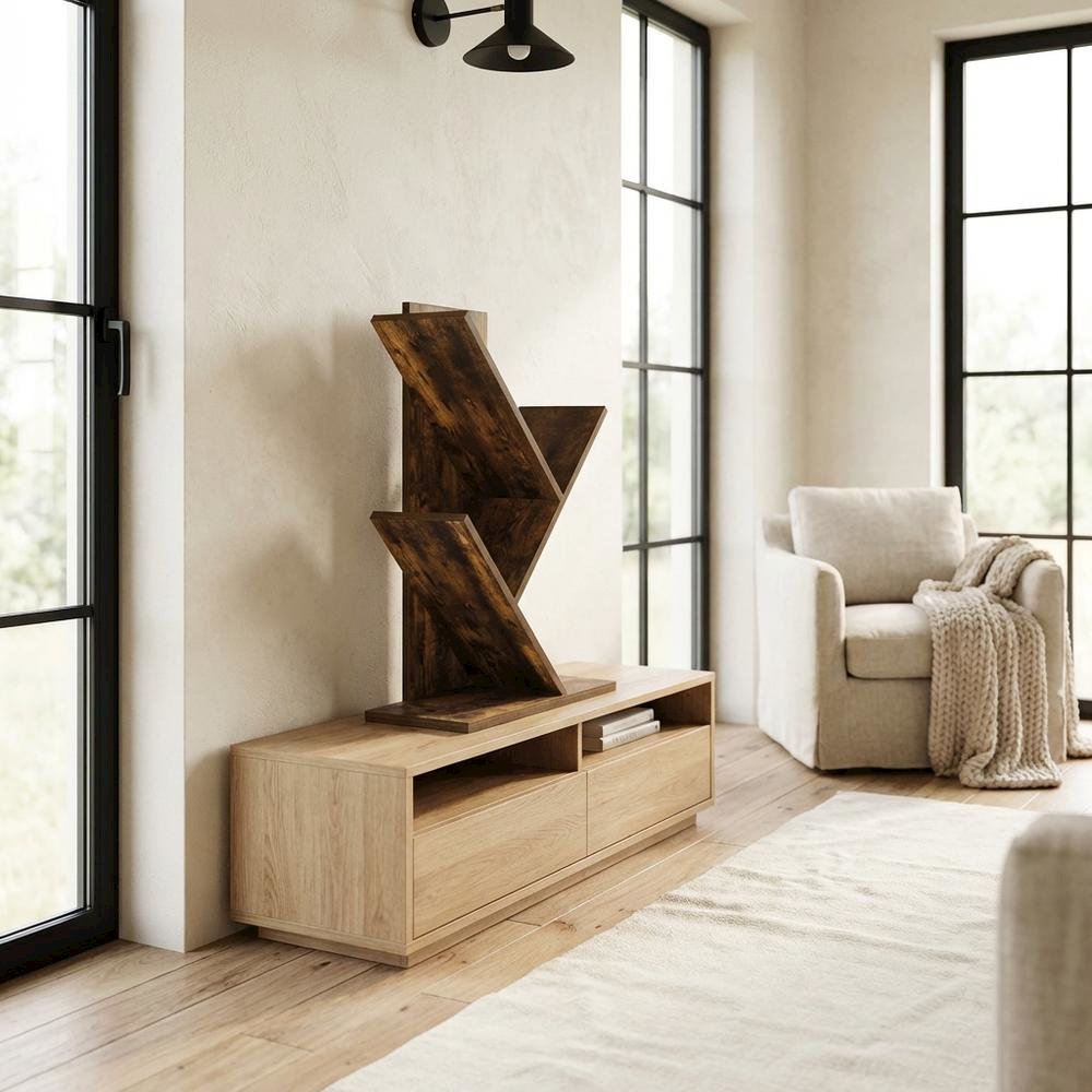 Wood Bookcase in Warm Brown Finish with Ample Storage and Easy Assembly