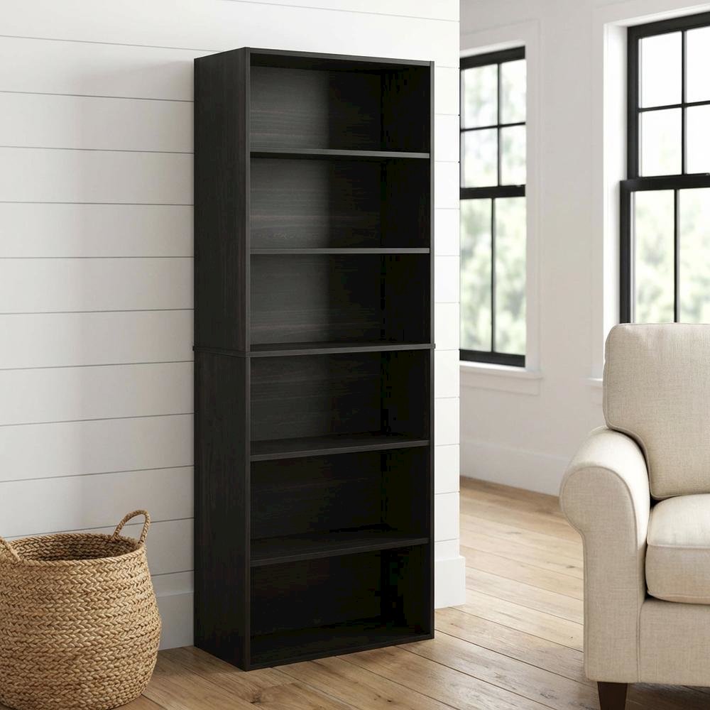 Espresso 6-Tier Open Bookcase with Wood Finish for Organizing and Display