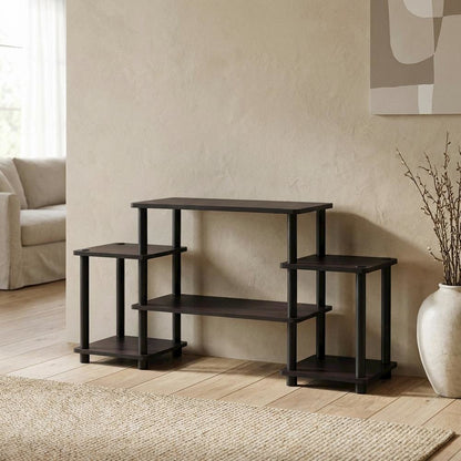 Dark Walnut Furinno No Tools Entertainment Center with Spacious Storage