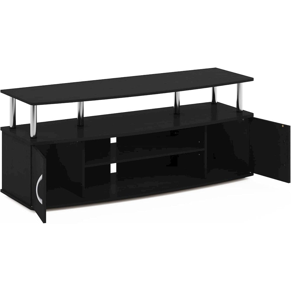 Modern Black 55 Inch TV Console with Shelves and Cabinets for Storage