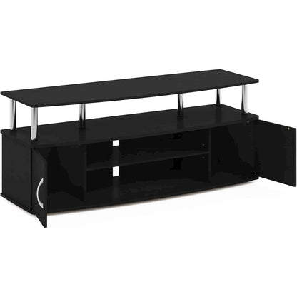 Modern Black 55 Inch TV Console with Shelves and Cabinets for Storage