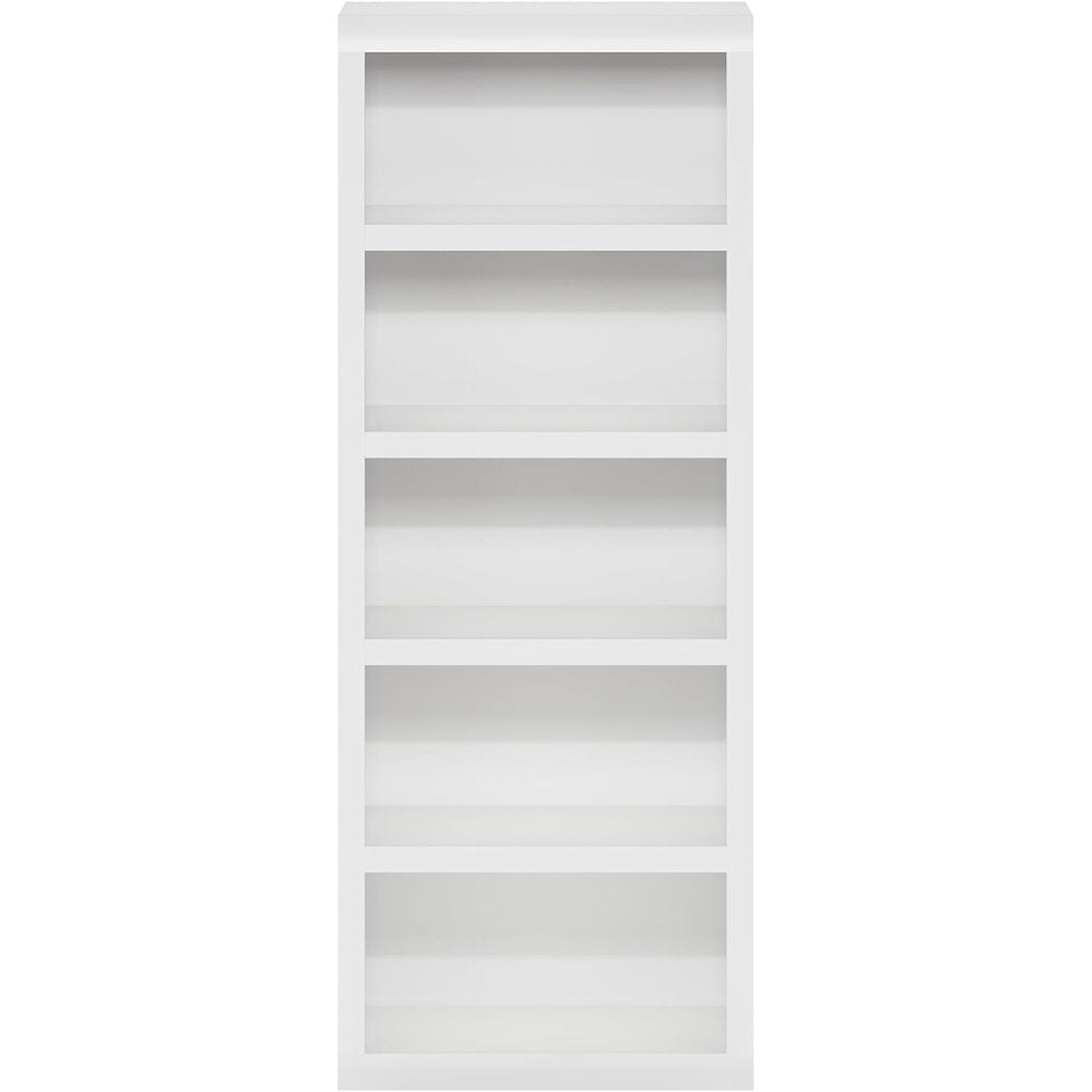 White Wooden Book Shelf with Five-Tier Wooden Shelves for Home or Office
