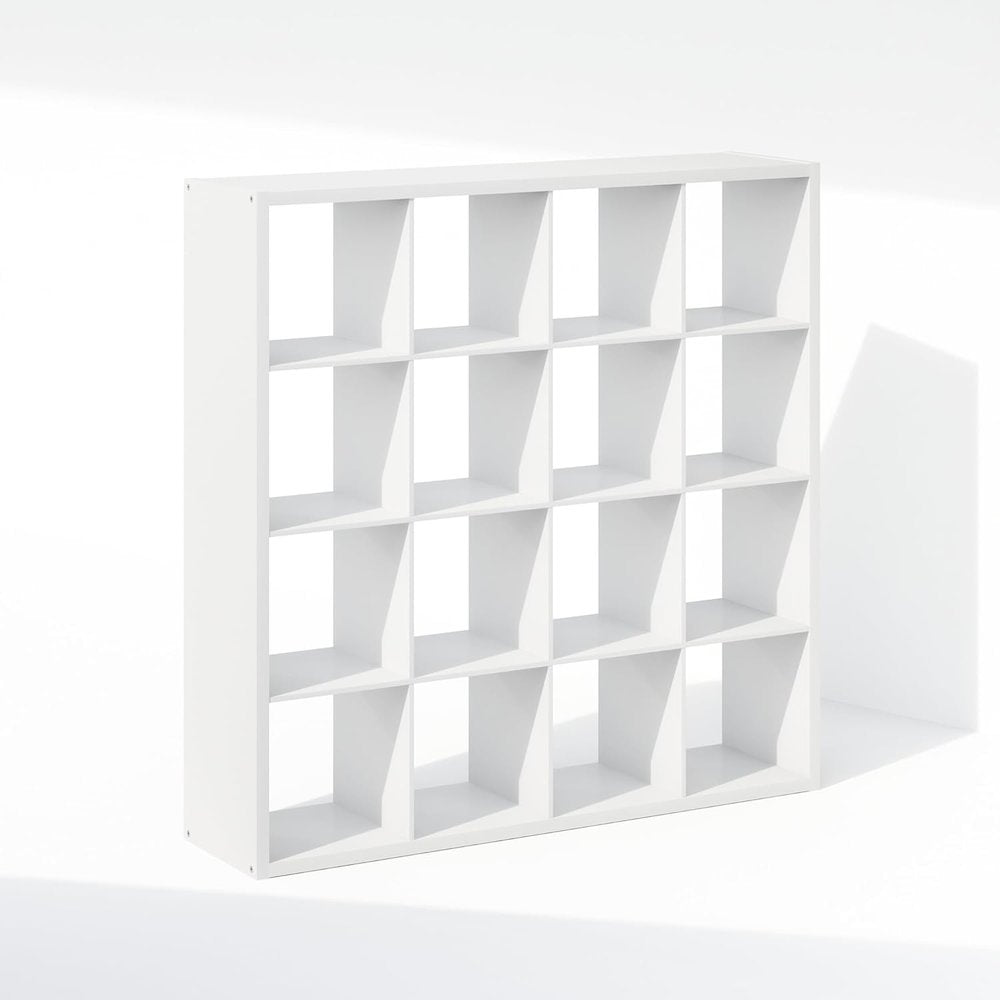 White Engineered Wood 16 Cube Storage Organizer with Open Back Shelves
