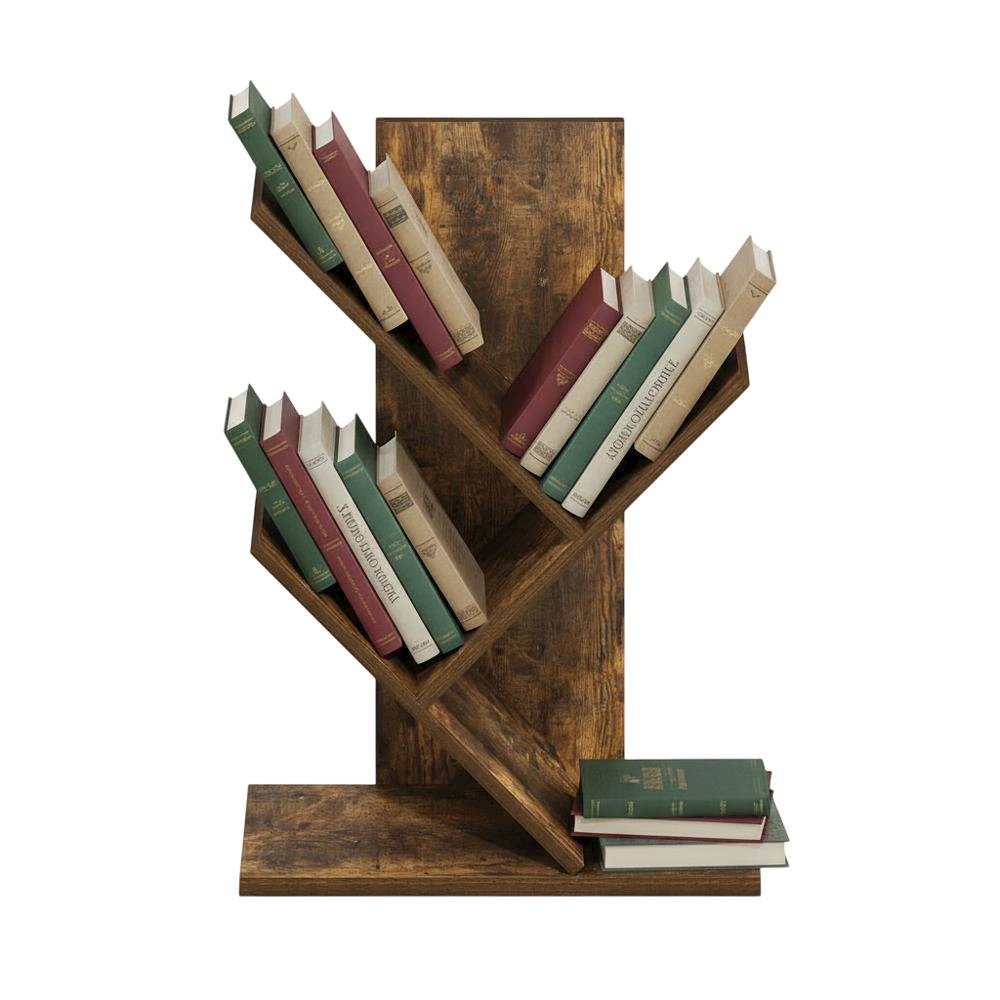 Wood Bookcase in Warm Brown Finish with Ample Storage and Easy Assembly
