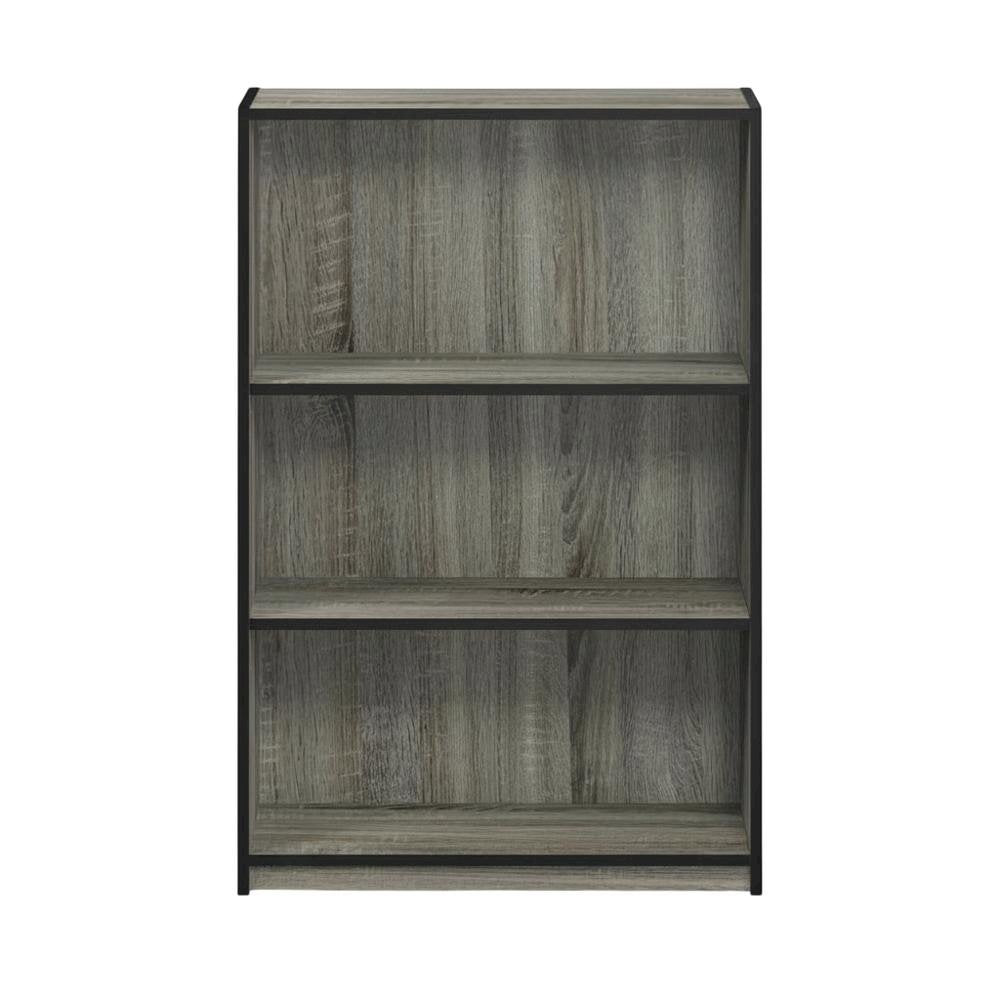 French Oak Grey 3-Tier Adjustable Bookcase with Wooden Shelves