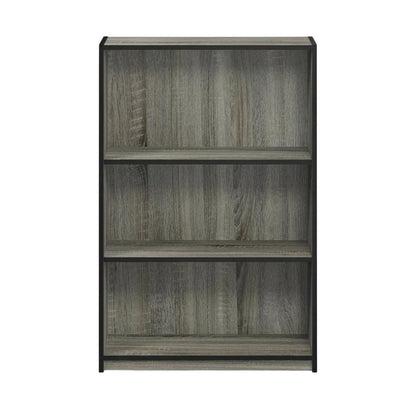 French Oak Grey 3-Tier Adjustable Bookcase with Wooden Shelves