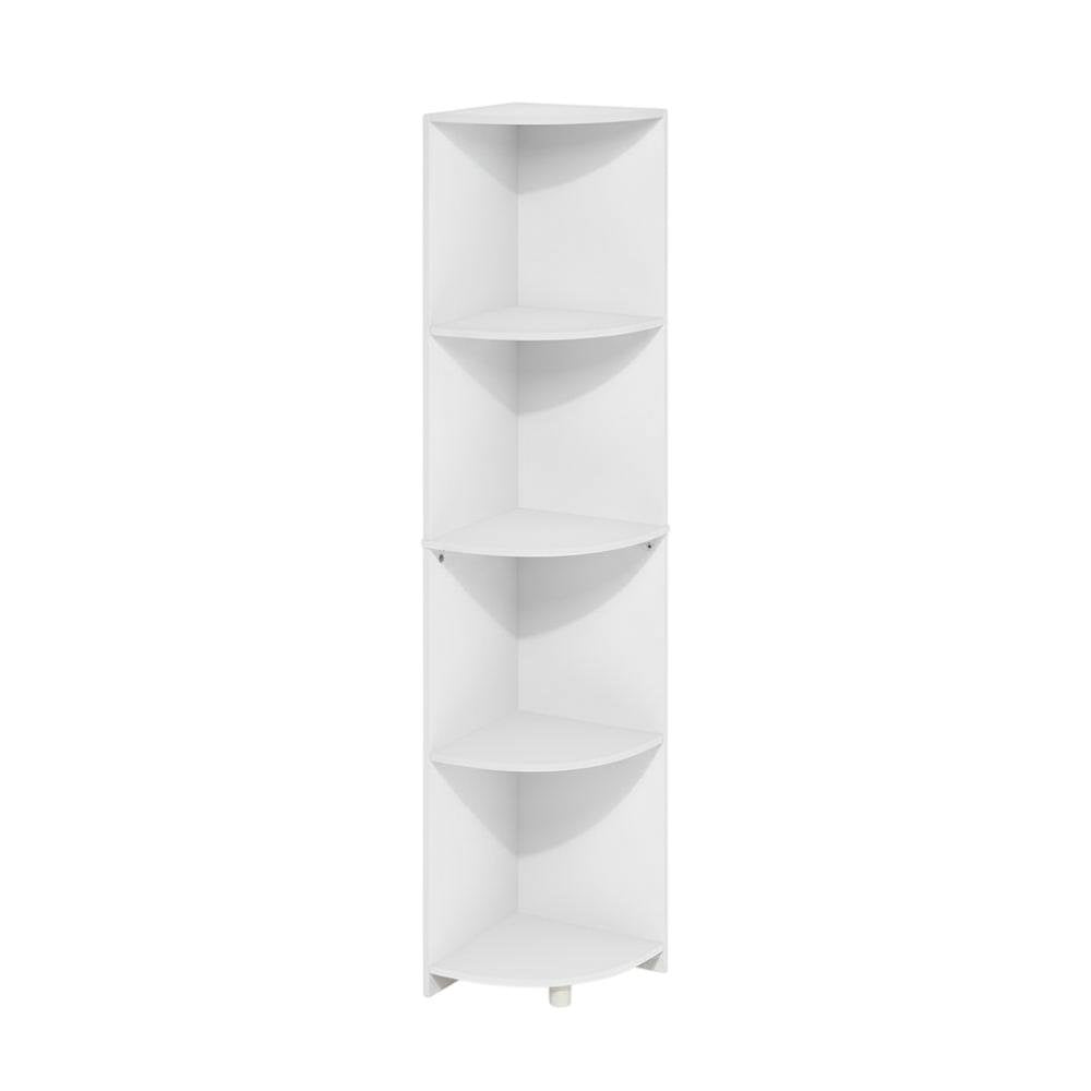 White 4-Tier Corner Shelf Bookcase with Sturdy Wooden Construction