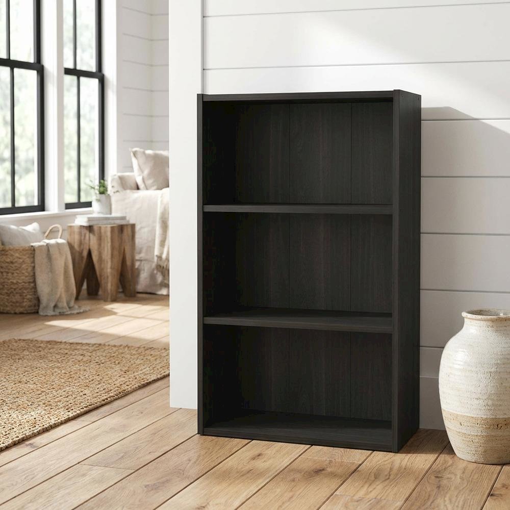 Wood bookcase with ample storage and modern design, ideal for home or office use