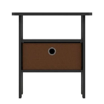 Wooden nightstand set with bin drawer in Americano finish, compact design