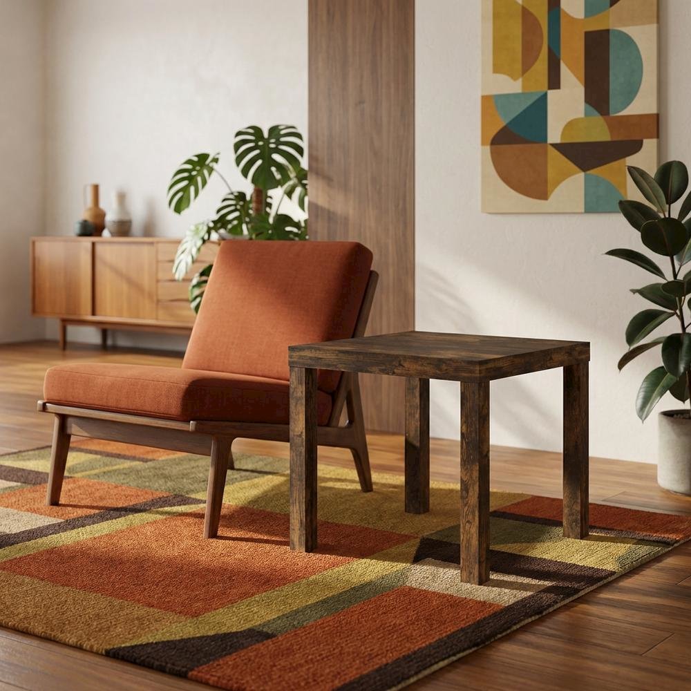 Amber Pine Finish Square End Table with Modern Minimalist Design