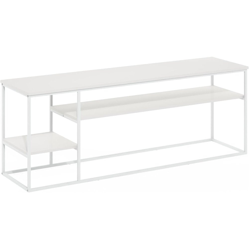 White 65 Inch Entertainment Center with Metal Frame and Open Shelf TV Console